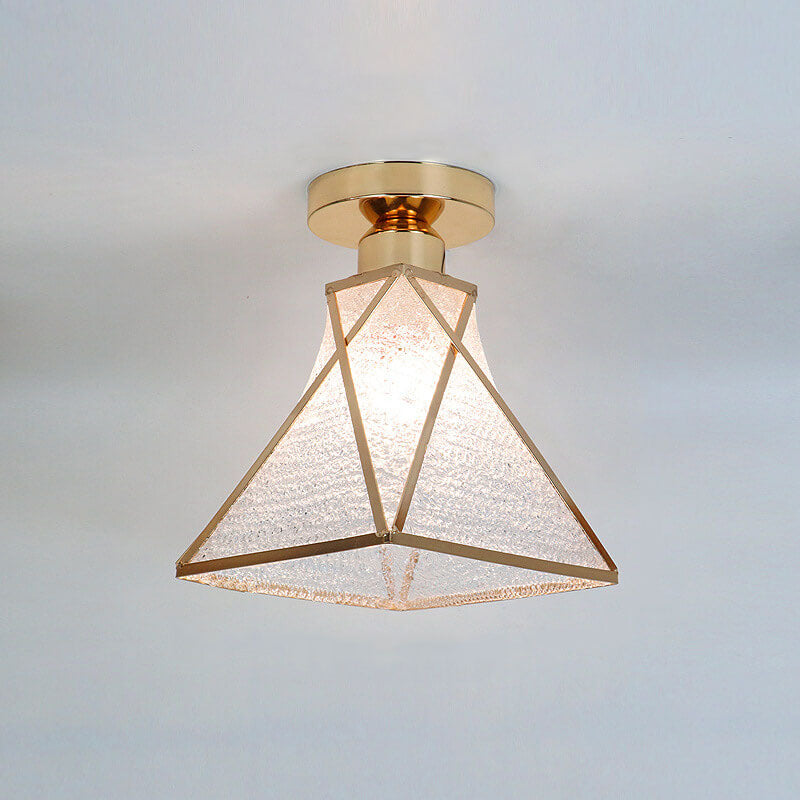 European Light Luxury Glass Gold 1-Light Semi-Flush Mount Ceiling Light