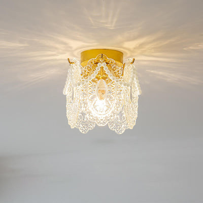 French Palace Glass Pearl Chain Cylinder 1-Light Semi-Flush Mount Ceiling Light