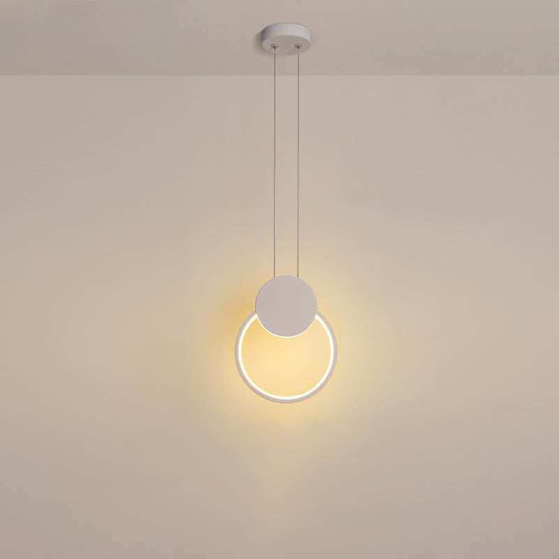 Modern Minimalist Iron Silicone Geometric Round Frame LED Pendant Light for Bedroom