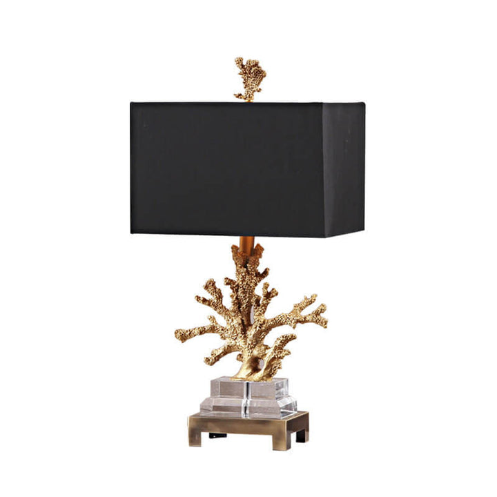 Modern Art Deco Linen Resin Crystal Coral Base 1-Light Table Lamp For Bedroom