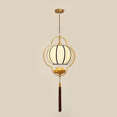 Modern Chinese Lantern Fabric Iron Zen 1-Light Pendant Light