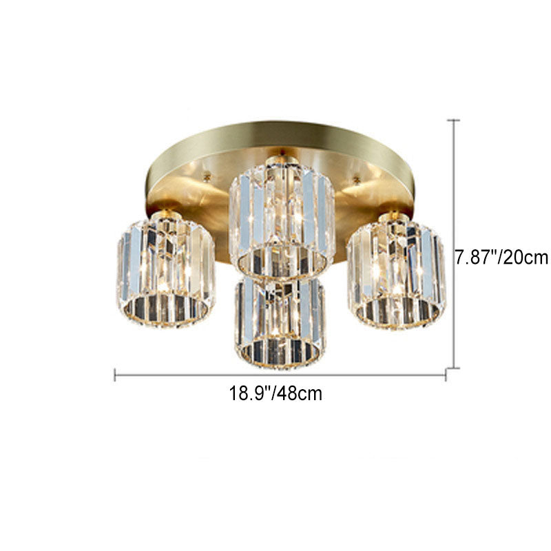 Modern Luxury Crystal Cylindrical Brass 1/4 Light Semi-Flush Mount Ceiling Light