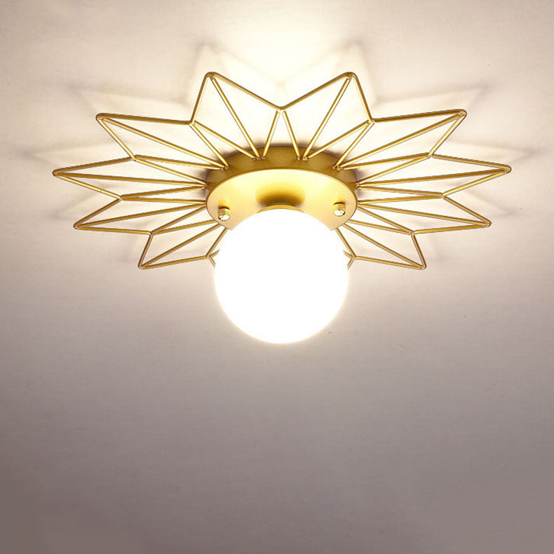 Nordic Light Luxury Sunflower Windmill Hardware Glass 1-Light Semi-Flush Mount Light