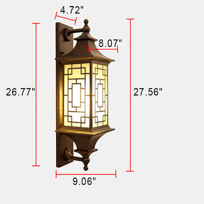 Outdoor Chinese Square Lantern Cage Waterproof 1-Light Wall Sconce Lamp