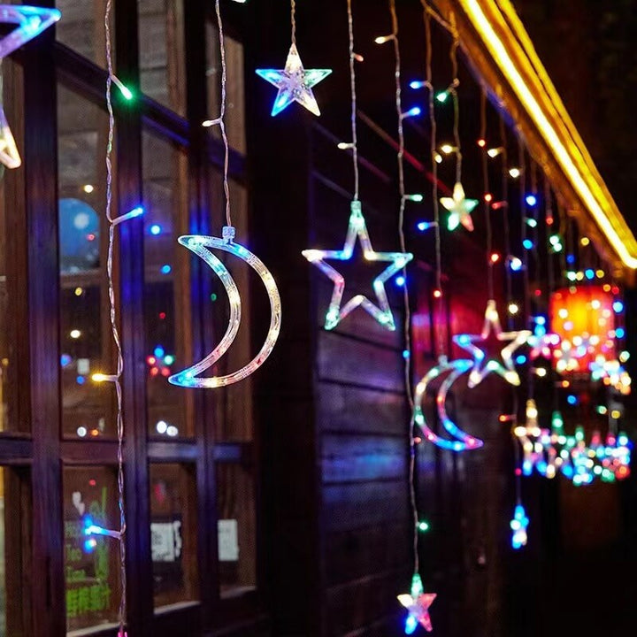 LED-Solar-Stern-Mond-Vorhang-Licht-Weihnachtsterrasse im Freien Dekorative Camping-Schnur-Lichter 