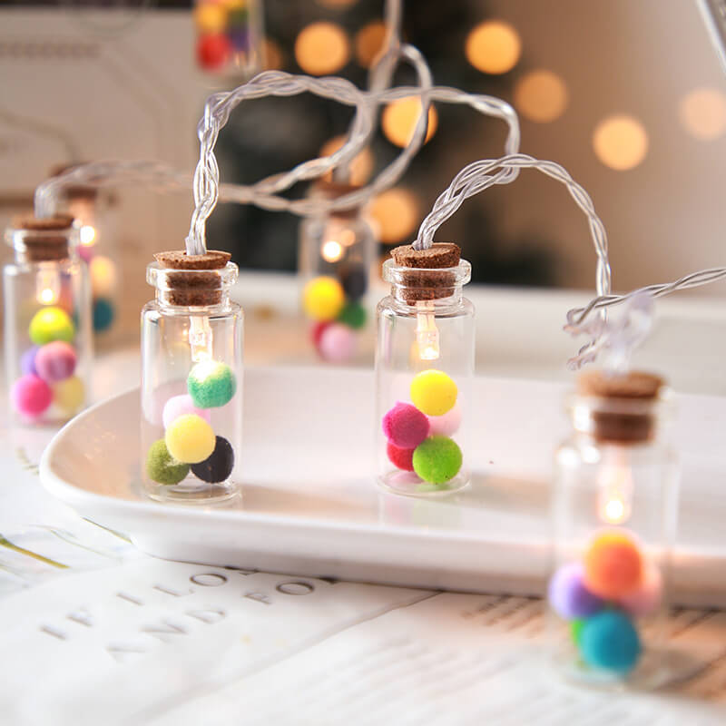 Lumière de chaîne décorative à LED de Noël avec bouteille à souhaits, arbre, neige et boîtier à piles 