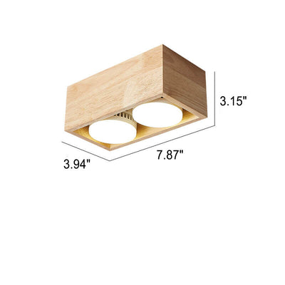 Japanese Minimalist Square Solid Wood Spotlight LED Flush Mount Ceiling Light