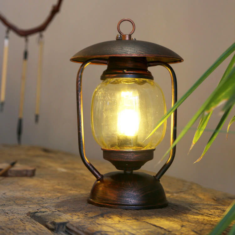 Lampe de table en verre à 1 lumière en fer forgé rétro européen 