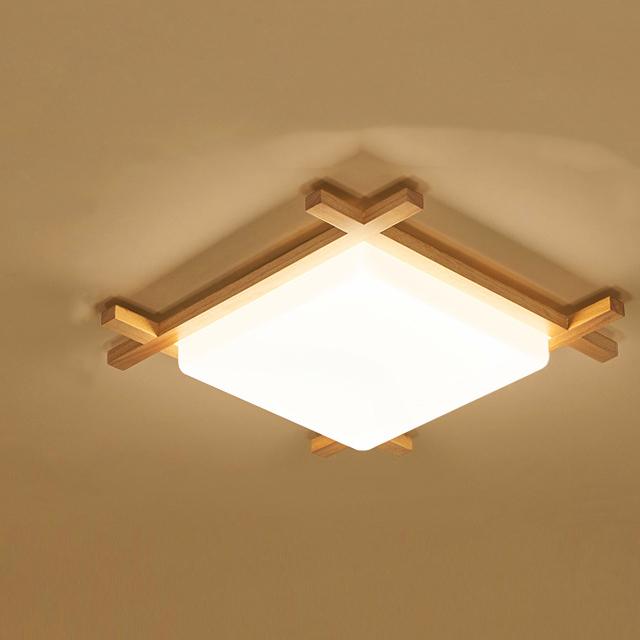 Moderne quadratische Deckenleuchte aus massivem Holz im japanischen Tatami-Stil mit LED 