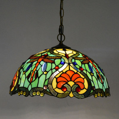 European Vintage Tiffany Glass Hardware 1-Light Pendant Light