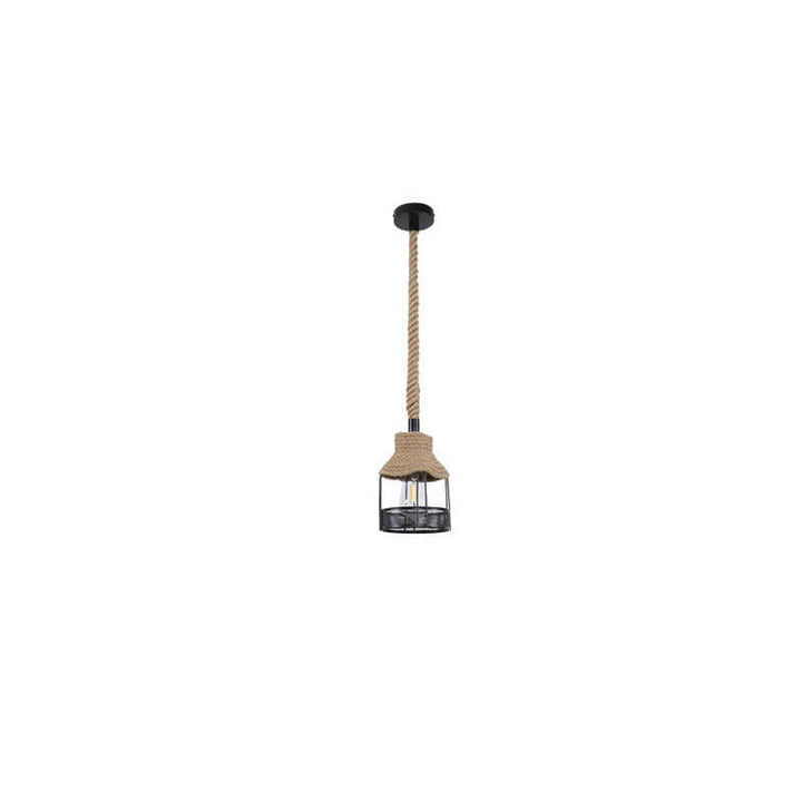 Luminaire suspendu à 1 lumière en corde de chanvre et rotin nostalgique de style industriel 