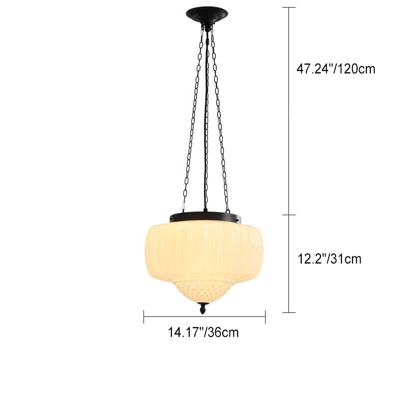 Modern Minimalist Cream Lantern Iron Glass 3-Light Pendant Light For Living Room