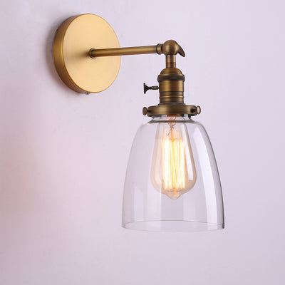 Vintage Industrial Clear Glass Bell Metal 1-Light Wall Sconce Lamp