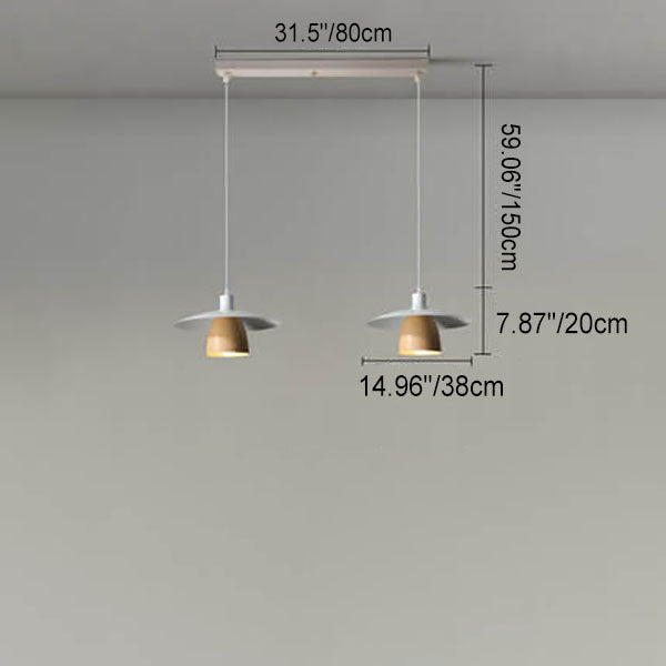 Modern Minimalist Wood Grain Aluminum Iron Round Cone 1/2/3 Light Island Light Chandelier for Living Room
