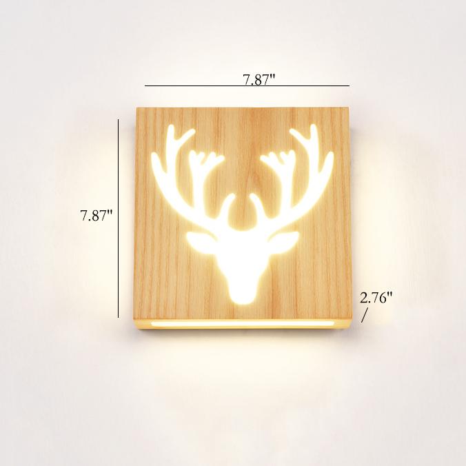 Modern Creative Solid Wood Happy Tree &amp;  Antler Pattern LED Wall Sconce Lamp