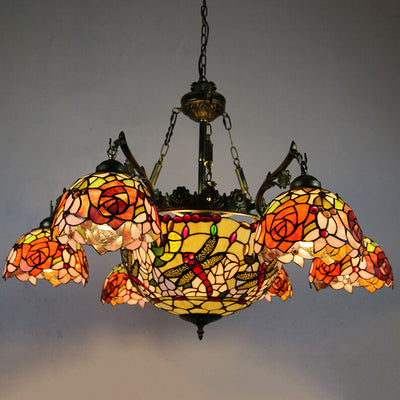 European Tiffany Vintage 9-Light Island Light Chandelier