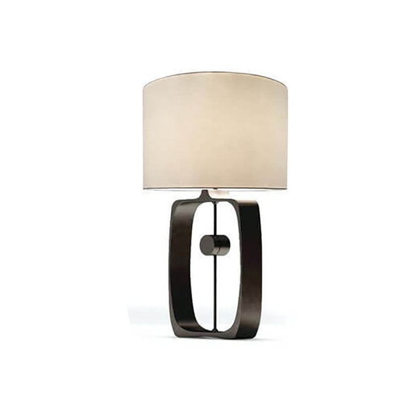 Modern Minimalist Metal Ring Base Fabric Drum 1-Light Table Lamp