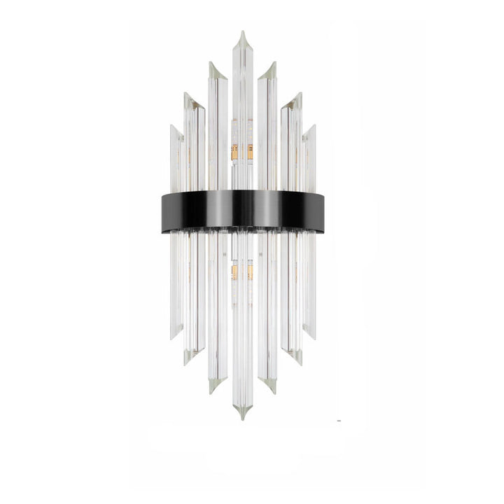 Moderne luxuriöse 2-flammige Wandleuchte aus Glas, Kristallstäben und Edelstahl 