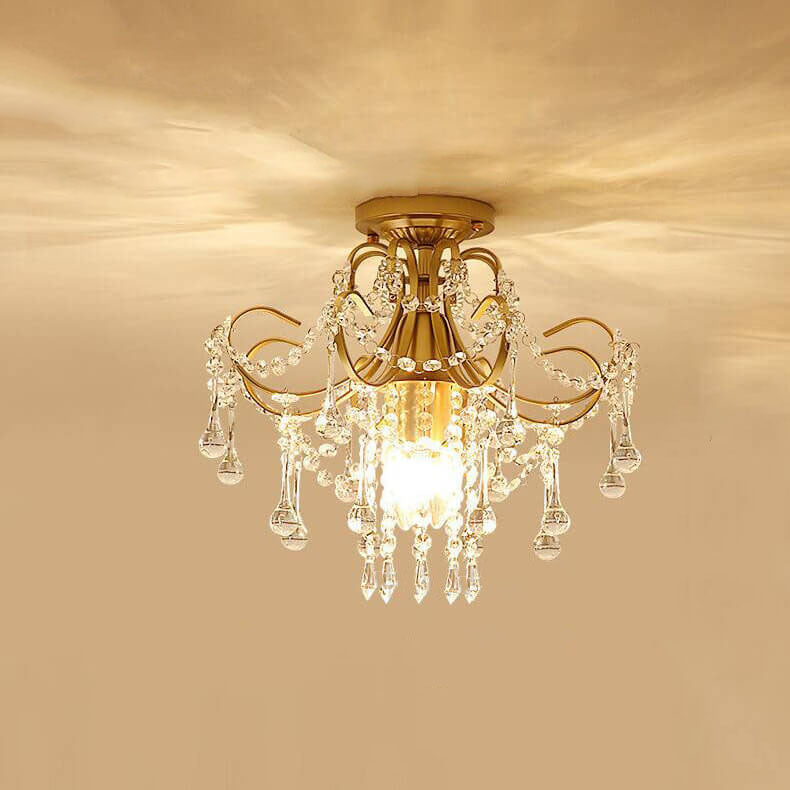 Modern Simple Crystal Flower-Shaped 1-Light Semi-Flush Mount Ceiling Light