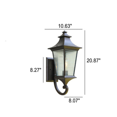 European Retro Square Cage Glass Aluminum Outdoor Waterproof 1-Light Wall Sconce Lamp