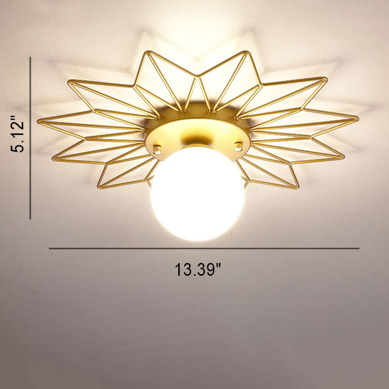 Nordic Light Luxury Sunflower Windmill Hardware Glass 1-Light Semi-Flush Mount Light