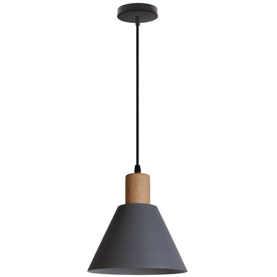 Nordic Vintage Iron Cone Wood Top 1-Light Pendant Light