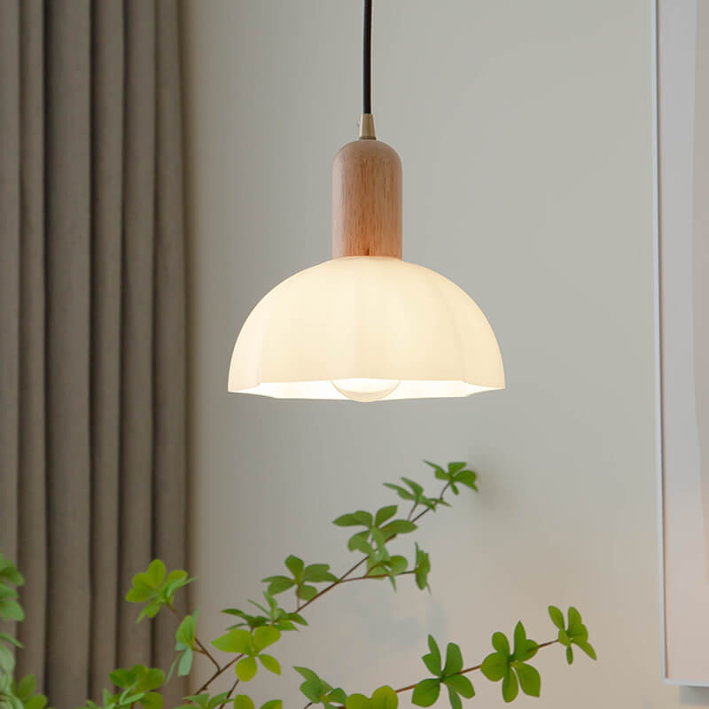 Modern Walnut Vintage Glass Shade 1-Light Pendant Light