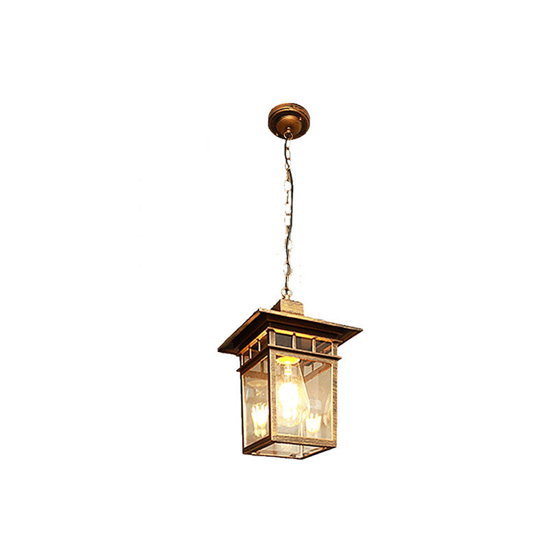 Outdoor European Square Cage Aluminium Glas 1-Licht Wasserdichte Patio Pendelleuchte 