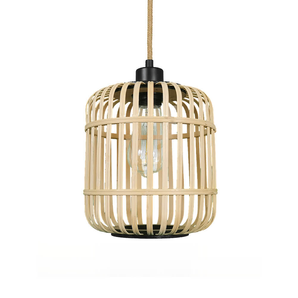Moderne Bambus- und Rattan-Weberei Hohlkäfig-Design 1-Licht Pendelleuchte 