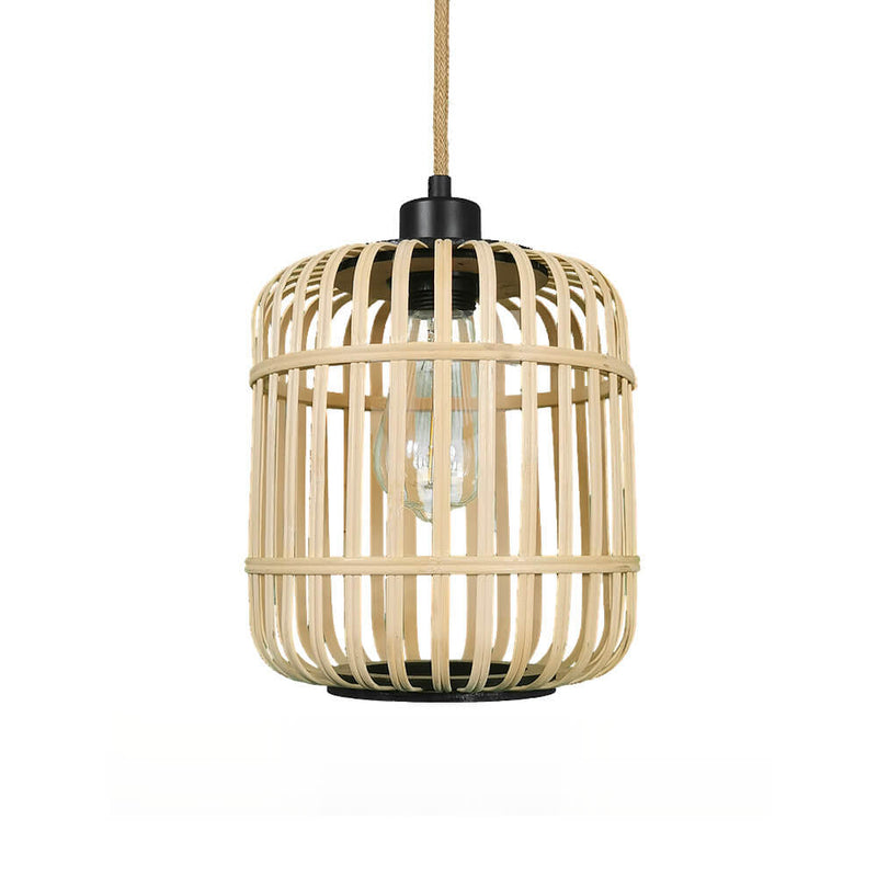 Modern Bamboo And Rattan Weaving Hollow Birdcage Design 1-Light Pendant Light