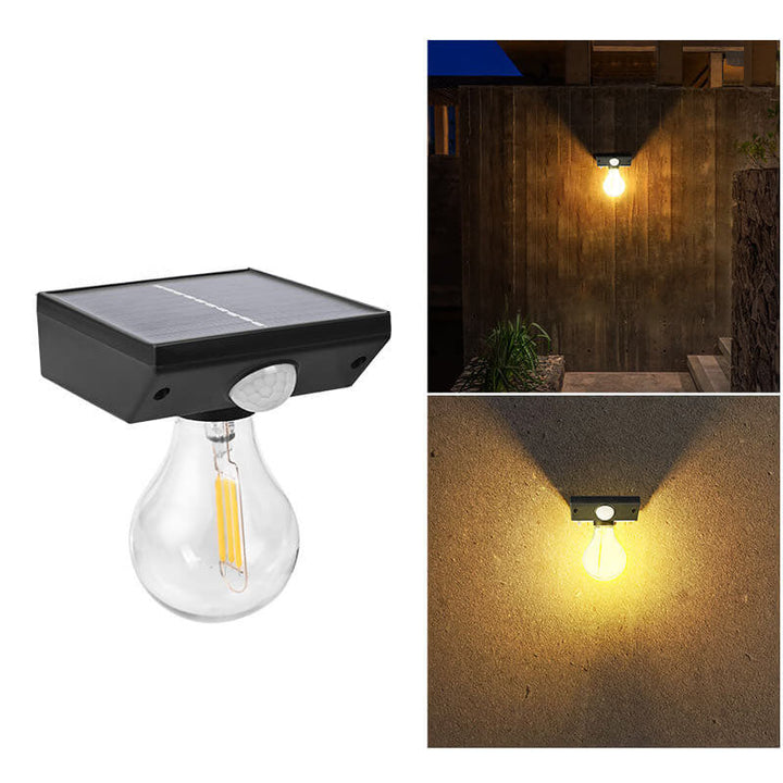 Modern Minimalist Solar Outdoor Human Sensor Super Bright Tungsten Bulb LED Waterproof Patio Wall Sconce Lamp