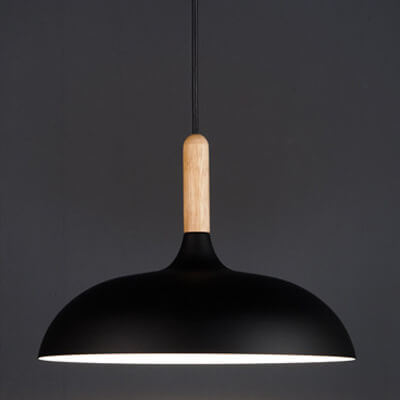 Luz Colgante de Cúpula de 1 Luz con Parte Superior de Madera y Metal Moderno 