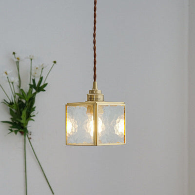 Modern Creative Stripe Square Glass Brass 1-Light Pendant Light