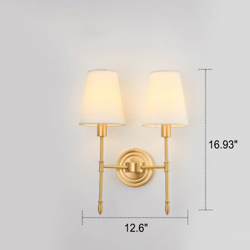 Modern Minimalist Brass Fabric Glass Straight Arm 1/2 Light Wall Sconce Lamp