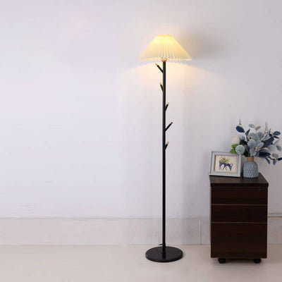 Nordic Minimalist Pleated Lampshade Tree Branch 1-Light Standing Floor Lamp