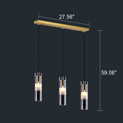 Nordic Light Luxury Crystal Column Brass 1/3 Light Island Light Chandelier
