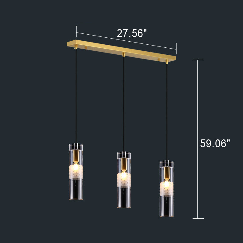 Nordic Light Luxury Crystal Column Brass 1/3 Light Island Light Chandelier