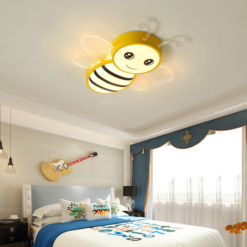 Contemporary Creative Kids Bee Iron Acrylic LED Flush Mount Ceiling Light For Bedroom