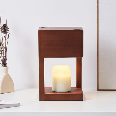 Modern Minimal Rectangular Wooden 1-Light Melting Wax Table Lamp