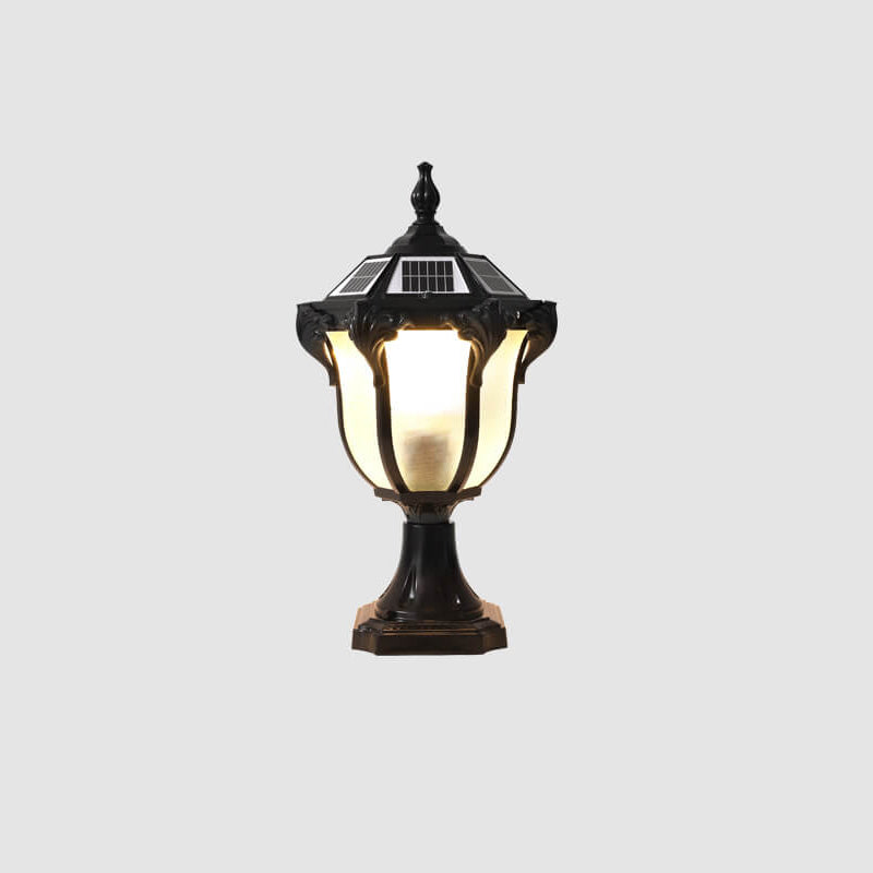 Lumière de colonne de paysage de jardin extérieur solaire étanche en verre et aluminium moulé sous pression rétro européen 
