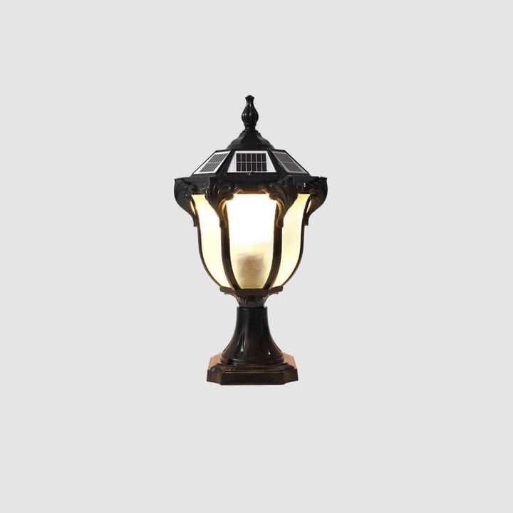 Lumière de colonne de paysage de jardin extérieur solaire étanche en verre et aluminium moulé sous pression rétro européen 