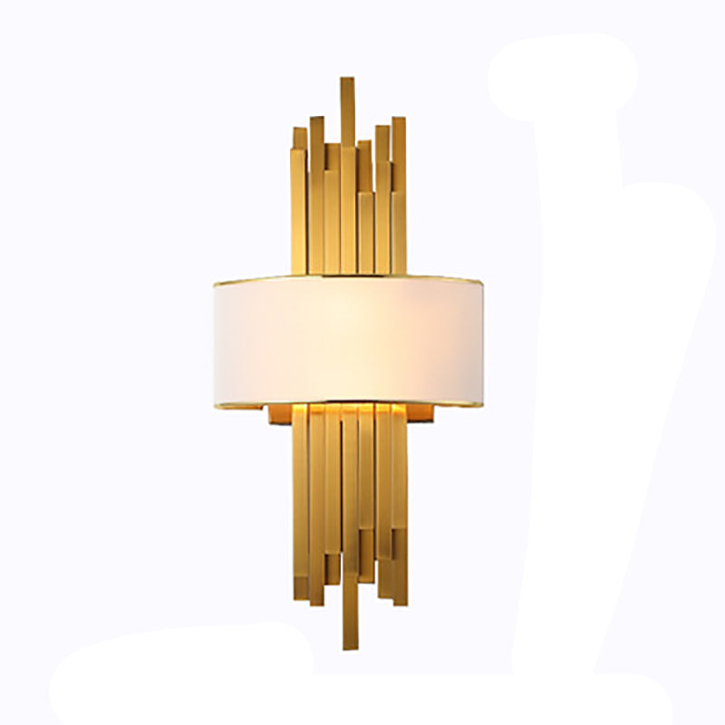 Modern Luxury Iron Straight Line Fabric Cylinder Shade 2-Light Wall Sconce Lamp For Living Room