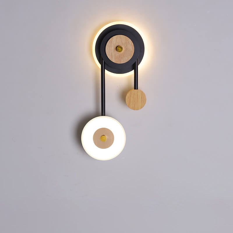 Aplique de pared LED con anillo acrílico de madera redonda creativa nórdica 