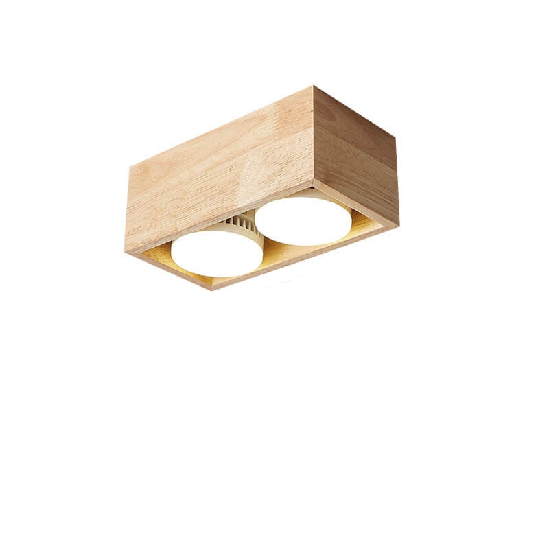 Japanese Minimalist Square Solid Wood Spotlight LED Flush Mount Ceiling Light