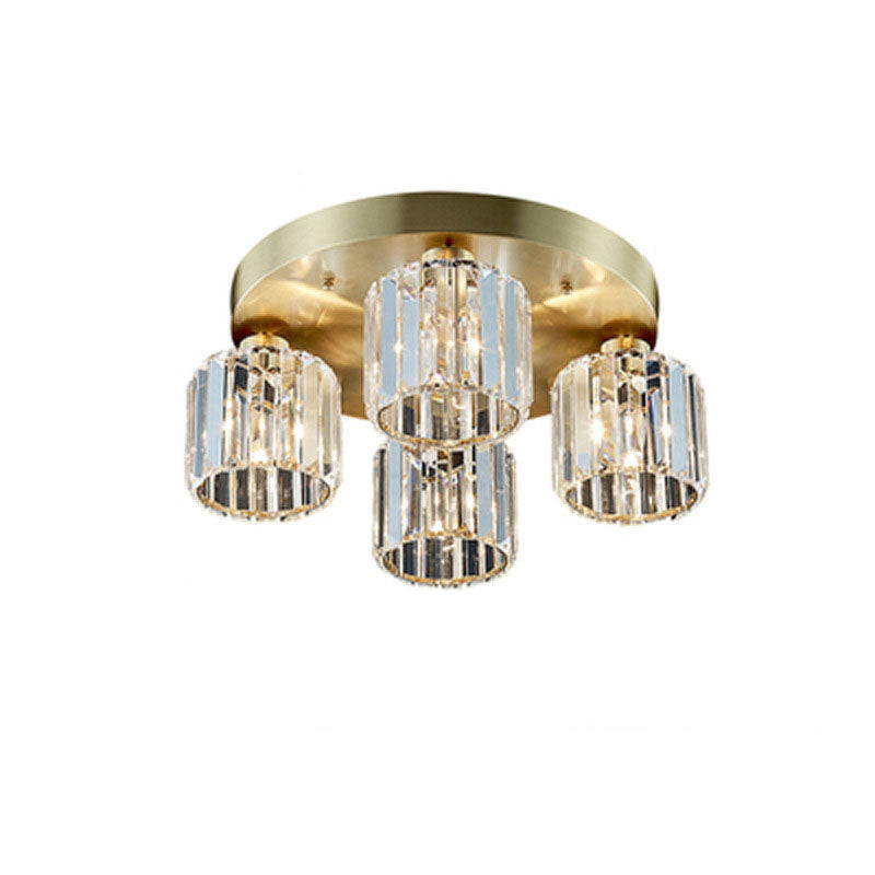 Modern Luxury Crystal Cylindrical Iron 1/4 Light Semi-Flush Mount Ceiling Light For Living Room