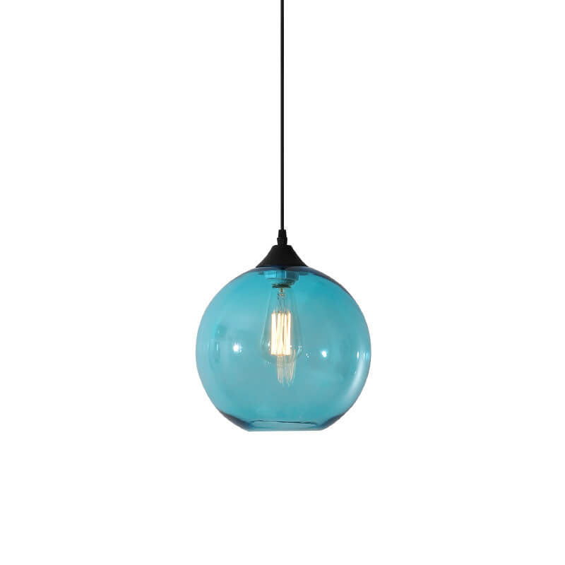 Moderner minimalistischer 1-flammiger Pendelleuchte aus farbigem Rundglas und Eisen für das Wohnzimmer 