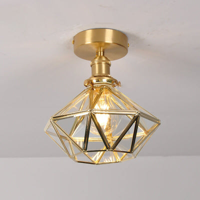 Modern Brass Glass Diamond 1-Light Semi-Flush Mount Ceiling Light