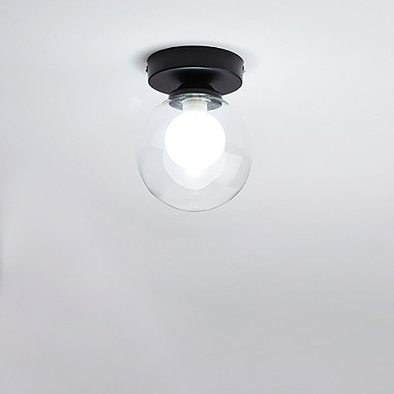 Modern Minimalist Glass Round Ball 1-Light Semi-Flush Mount Ceiling Light For Hallway