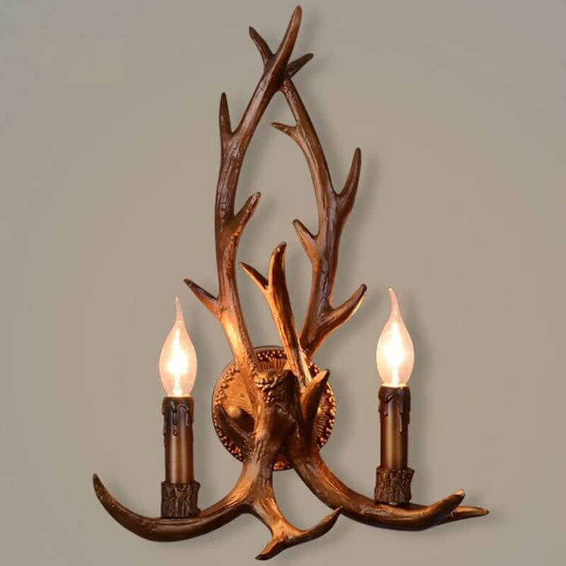 Applique murale créative à 2 lumières en résine industrielle rétro avec bois de cerf 