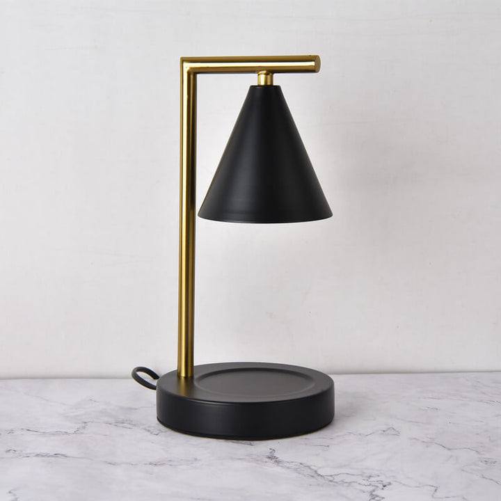 Lampe de table à cire fondue à 1 lumière avec bras à angle droit et abat-jour conique simple 